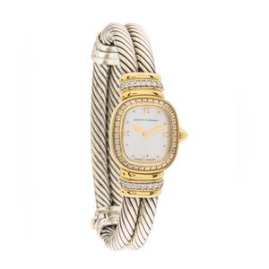 David Yurman Double Cable Diamond Bezel Watch Two Tone Silver/Gold